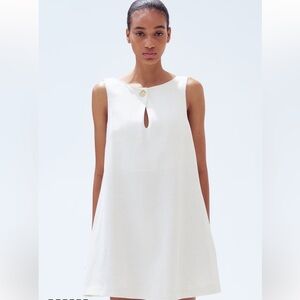 H&M Cream Linen Blend Sleeveless Dress